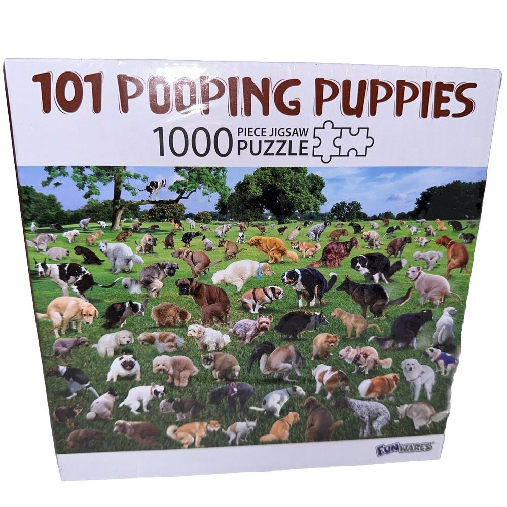 101 Pooping Puppies 1000 Pc Puzzle Funny Sealed Dog Puppy Jigsaw Gag Gift